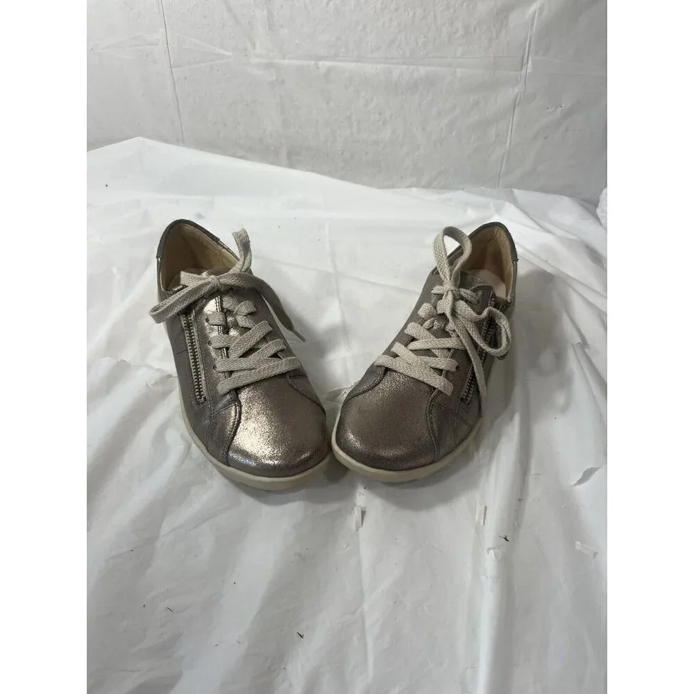 Nurture Colley Women's  Leather Lace Up Shoes Zipper Sz 5.5 metallic silver